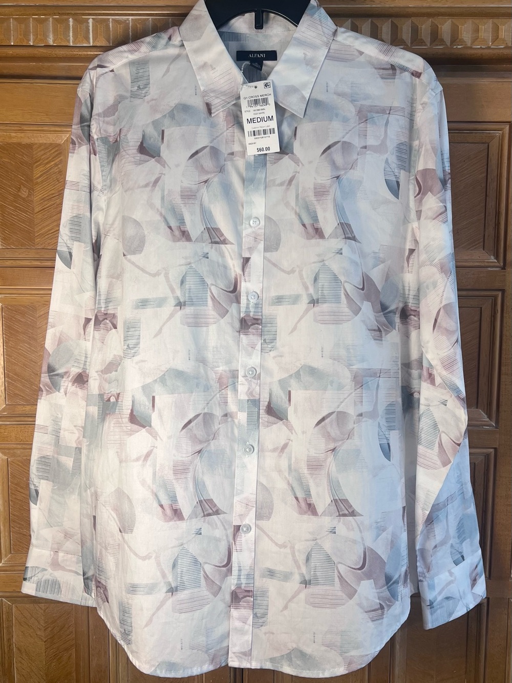 Alfani Women’s Medium Button Front Abstract Pastel Print Long Sleeve Shirt NWT